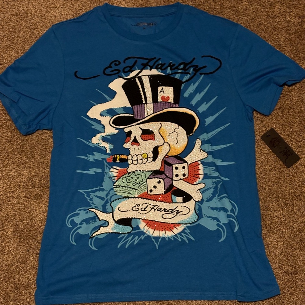 ED HARDY BLUE SHIRT MEDIUM